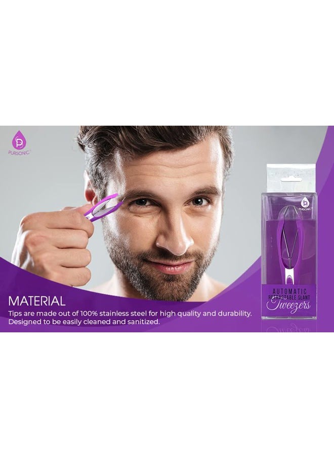 Pursonic - Auto Retractable Tweezers for Eyebrows, Ingrown Hair & Facial Hair, Durable Stainless Steel Material - Features Spotlight & Smart Grab System - Image 1