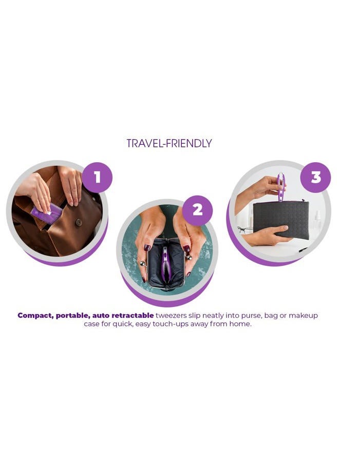 Pursonic - Auto Retractable Tweezers for Eyebrows, Ingrown Hair & Facial Hair, Durable Stainless Steel Material - Features Spotlight & Smart Grab System - Image 1