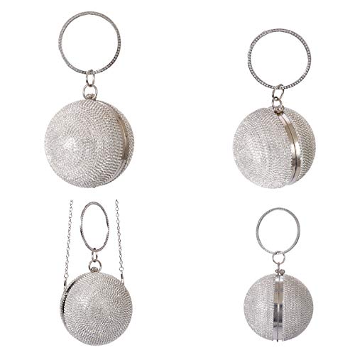 Zebrum Womens Evening Clutch Bag Designer Evening Handbag Hand Bag,Lady Party Wedding Clutch Purse (Ball Shape Rhinestone -Sliver) - Image 3