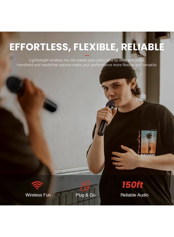 Phenyx Pro نظام ميكروفون لاسلكي VHF 4 قنوات، 4 ميكروفونات محمولة، تردد ثابت، مستقبل معدني، تشغيل لمسافات طويلة، مثالي للكنيسة، الحفلات، العروض العامة (PTV-2000) - Image 2