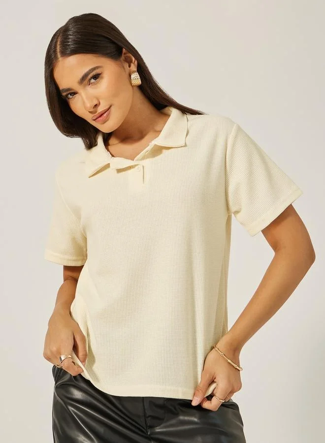Styli Waffle Knit Regular Fit Polo T-Shirt