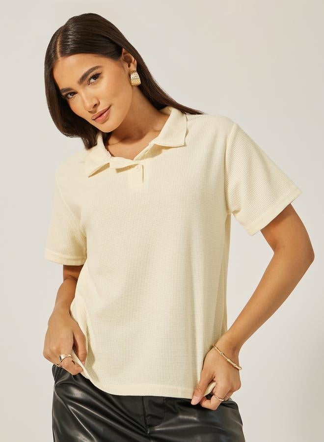 Styli Waffle Knit Regular Fit Polo T-Shirt  - Image 3