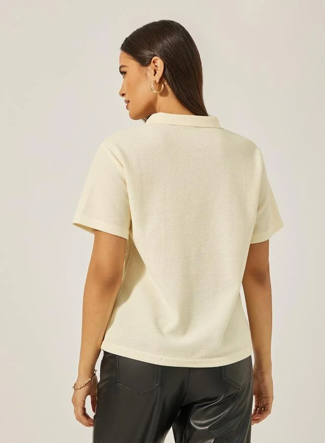 Styli Waffle Knit Regular Fit Polo T-Shirt