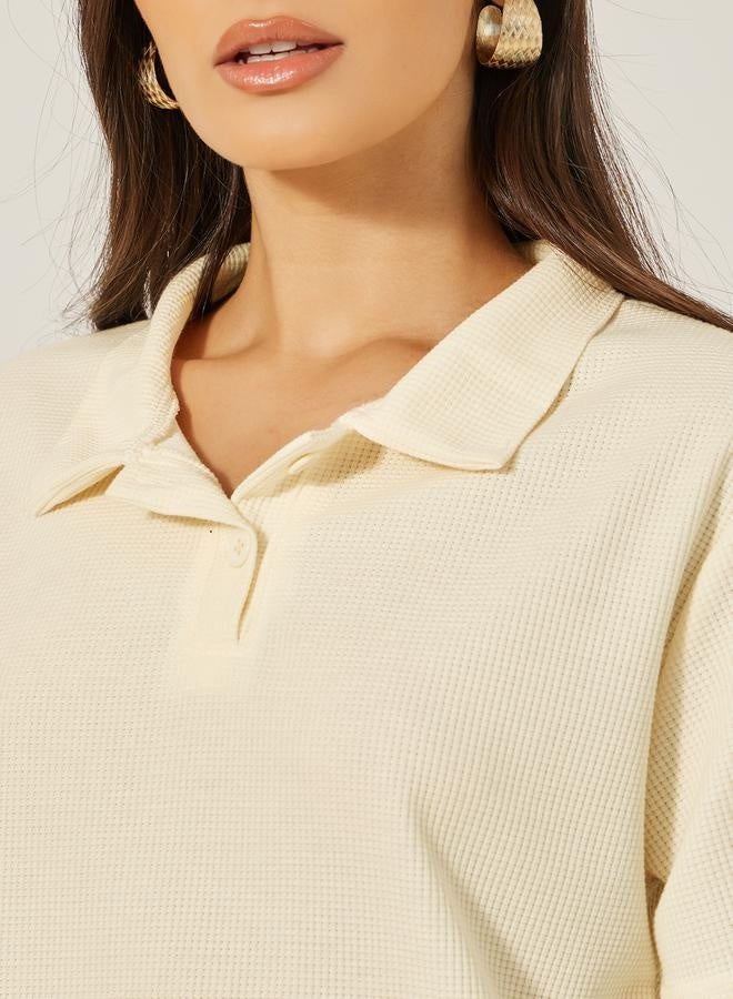 Styli Waffle Knit Regular Fit Polo T-Shirt  - Image 4