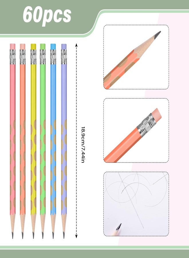 TecUnite 60 Pcs HB Pencils #2 Unsharpened Wood Cased Pencils with Eraser Triangular Pencil Cute Graphite No. 2 Pen for Adults Gifts Exam School Office Sketching Learning (Rainbow Color, Silver) - Image 2