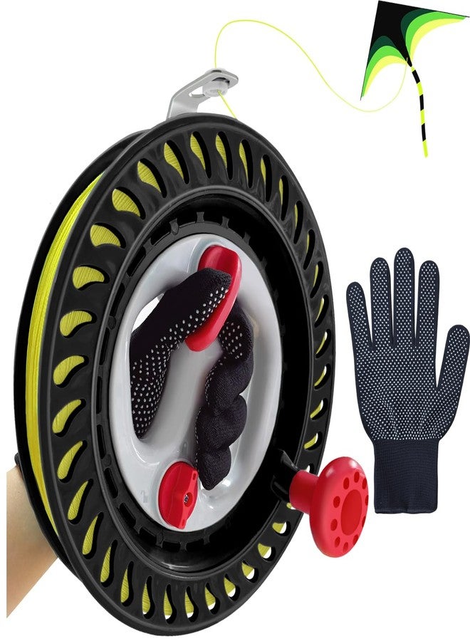 EHERDM Kite String Reel with Gloves 8.66inches Dia with 1969ft Lines Upgraded Brake Deceleration & Non-Reverse System Large Flying Spool for Adults Kite Enthusiasts Black - Image 1