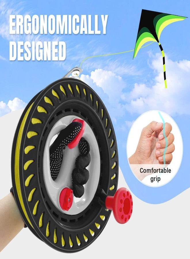 EHERDM Kite String Reel with Gloves 8.66inches Dia with 1969ft Lines Upgraded Brake Deceleration & Non-Reverse System Large Flying Spool for Adults Kite Enthusiasts Black - Image 2