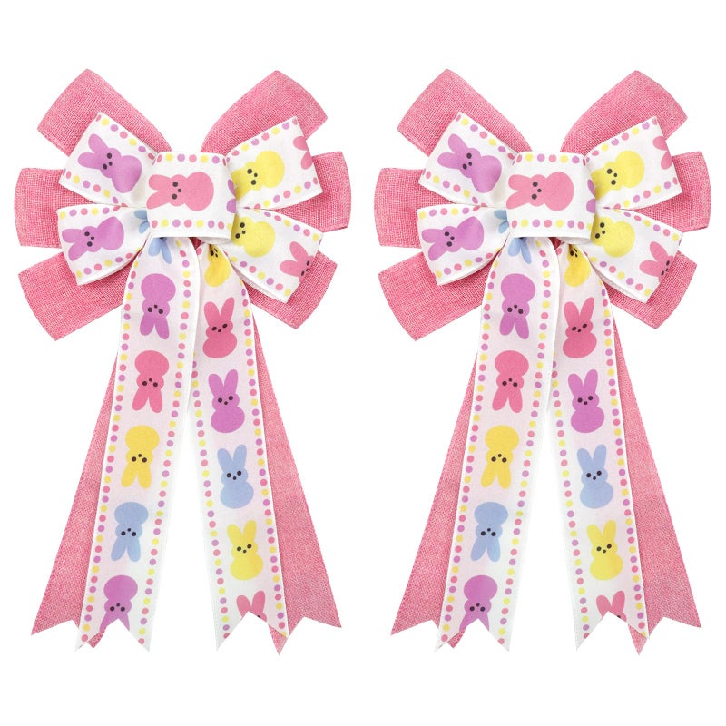 Yuubin 2 Pcs Easter Bows for Wreaths Decor12 20In Large Spring Summer Tree Topper Bow with Bunny for Basket Home Party Front Door Indoor Outdoor Holiday Decorations - Image 2