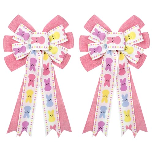 Yuubin 2 Pcs Easter Bows for Wreaths Decor12 20In Large Spring Summer Tree Topper Bow with Bunny for Basket Home Party Front Door Indoor Outdoor Holiday Decorations - Image 1