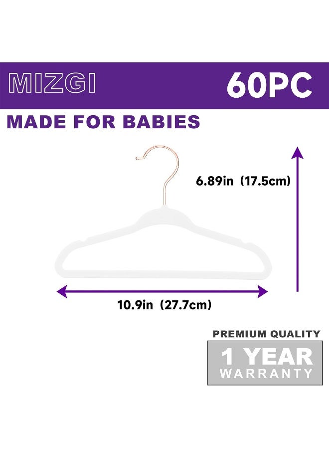 MIZGI Premium Kids Velvet Hangers 11”Inch Children's Clothes Hangers 60PCS Non-Slip Baby Hangers for Infant/Toddler Boys & Girls Closet Organizer Ultra Thin Nursery - Image 4