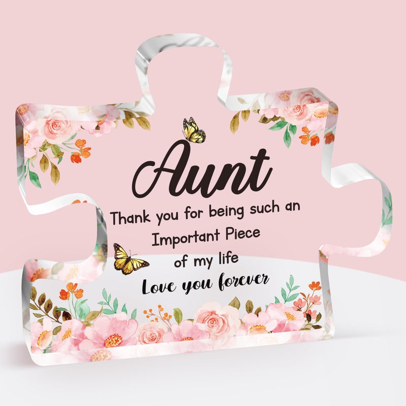 Buioata Aunt Gifts from Niece - Engraved Acrylic Block Puzzle Piece Decorations 3.9 x 3.3 inch - Delicate Aunt Birthday Gifts from Niece - Mothers Day New Year Birthday Gifts for Aunt Auntie  Ideas - Image 1