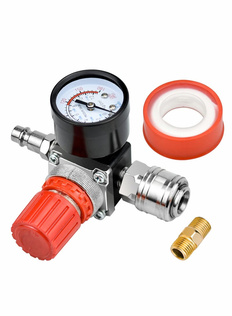 Air Filter Regulator Compressor G1/4 Air Pressure Regulator Gauge Water Trap Filter Pressure Regulator for Compressor and Air Tools (Three-Way Valve) - Image 1