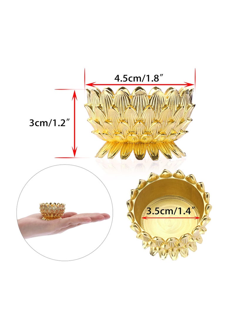 SYOSI 6 PCS Metal Lotus Ghee Oil Lamp Holders, Lotus Tea Light Holders Votive Candle Stand Set, Lotus Butter Lamp Holders for Diwali Puja Home Altar Ramadan Decoration Candle Centerpiece (Gold)  - Image 3