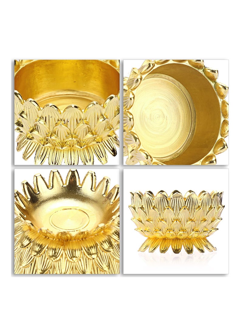 SYOSI 6 PCS Metal Lotus Ghee Oil Lamp Holders, Lotus Tea Light Holders Votive Candle Stand Set, Lotus Butter Lamp Holders for Diwali Puja Home Altar Ramadan Decoration Candle Centerpiece (Gold)  - Image 4