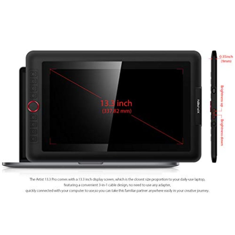 Drawing monitor for digital artists, IPS full-laminated glass, black, 13.3-inch display with tilt support, 8192-level pressure sensitivity, 123 sRGB color gamut, 8 shortcut keys - Image 3