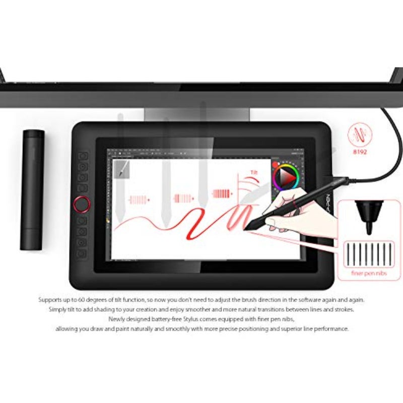Drawing monitor for digital artists, IPS full-laminated glass, black, 13.3-inch display with tilt support, 8192-level pressure sensitivity, 123 sRGB color gamut, 8 shortcut keys - Image 5
