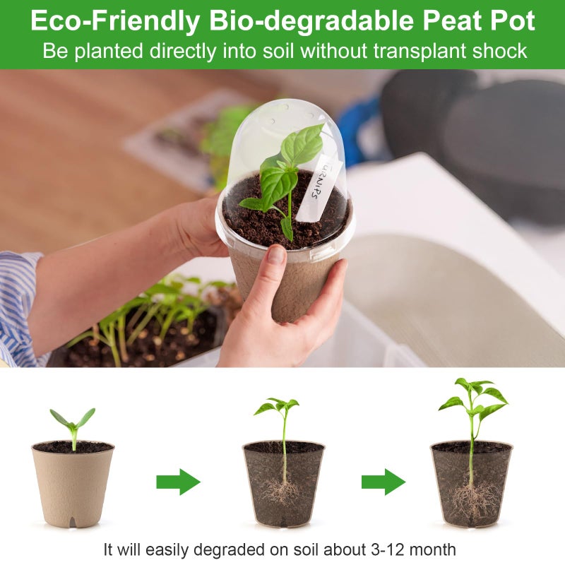 Baxrou 36 Set 3.15 Inch Peat Pots Plant Starters for Seedling with Humidity Dome,Herb Seed Starter Pots Kits, Garden Germination Nursery Pot wit 36 Plant Labels, 2 Transplant Tools. - Image 5