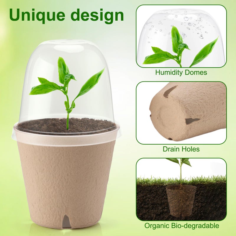 Baxrou 36 Set 3.15 Inch Peat Pots Plant Starters for Seedling with Humidity Dome,Herb Seed Starter Pots Kits, Garden Germination Nursery Pot wit 36 Plant Labels, 2 Transplant Tools. - Image 3