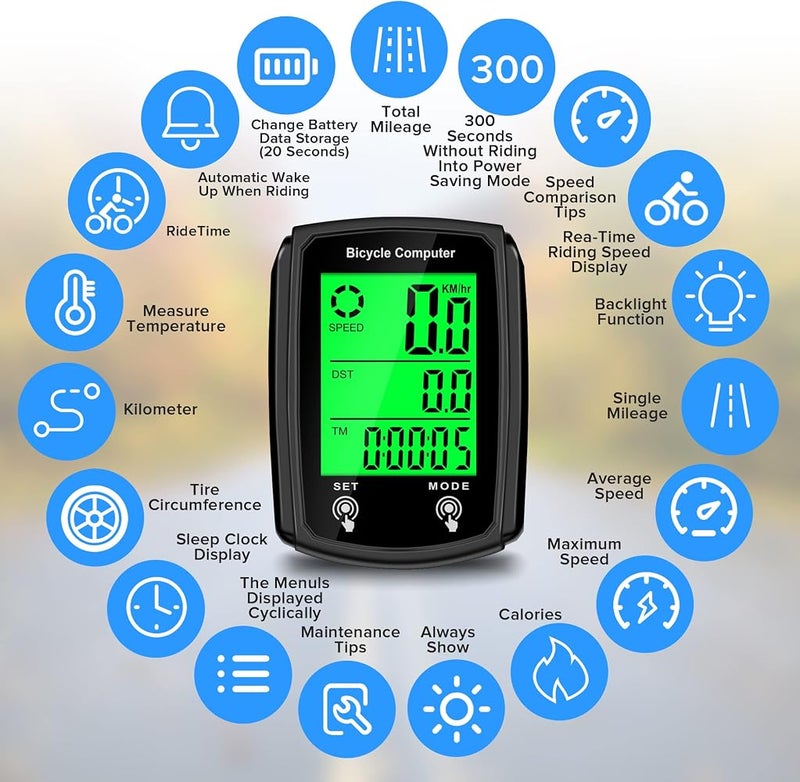 Hilceriy Bike Computer and Bicycle Odometer Wired KM/H Bike Speedometer with Automatic Wake-Up Cycling Speed Tracker LCD Display & Multi-Functions & Single Mileage & Calories Statistics Accessories - Image 2
