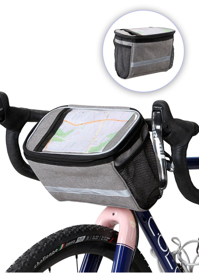 LEOKOR Bike Handlebar Bag Basket Pannier Cooler Bag With Reflective Strip Waterproof Bike Storage Bag with Touchable Transparent Phone Pouch for Mountain Road Bikes Scooters  - Image 1