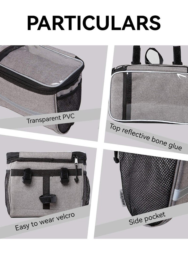 LEOKOR Bike Handlebar Bag Basket Pannier Cooler Bag With Reflective Strip Waterproof Bike Storage Bag with Touchable Transparent Phone Pouch for Mountain Road Bikes Scooters  - Image 2