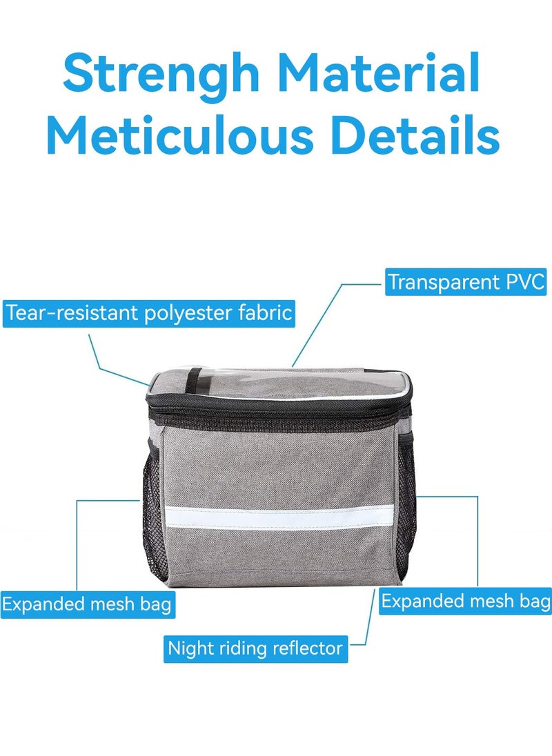 LEOKOR Bike Handlebar Bag Basket Pannier Cooler Bag With Reflective Strip Waterproof Bike Storage Bag with Touchable Transparent Phone Pouch for Mountain Road Bikes Scooters  - Image 4