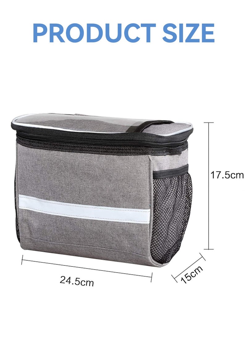 LEOKOR Bike Handlebar Bag Basket Pannier Cooler Bag With Reflective Strip Waterproof Bike Storage Bag with Touchable Transparent Phone Pouch for Mountain Road Bikes Scooters  - Image 5