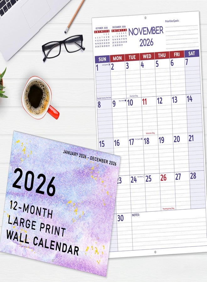 BowCuk 2026 Wall Calendar - Large Print Calendar 2026, 12 Monthly Calendar, Jan. 2026 - Dec. 2026, 14.6 x 22.8 In (Open), 2026 Calendar with Big Numbers, Large Grid, Notes, Moon Phases, Great for Planning - Image 2