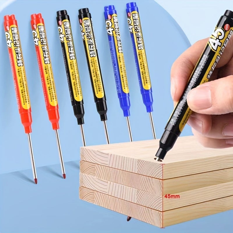 12pcs Oil Based Markers 45mm Extended Tip Black Red Blue Long Nose Deep Hole Waterproof Quick Dry - Image 1