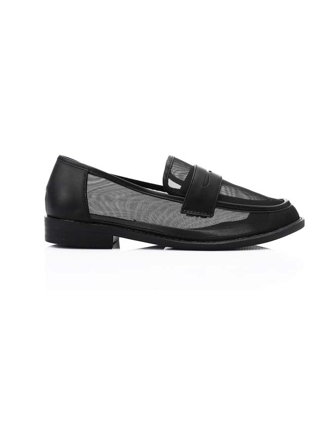 Mesh Slip-On Flat Shoes - Black