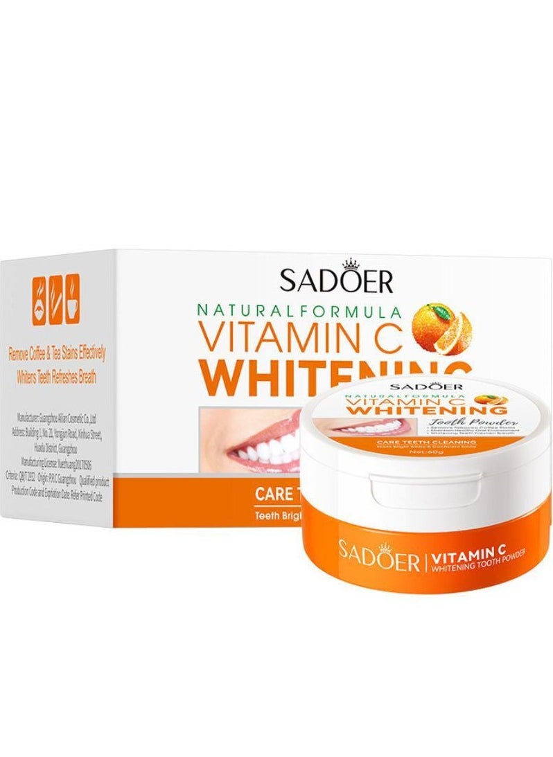 SADOER Vitamin C Whitening Tooth Powder Remove Coffee Tea Stains Effectively Whitens Teeth Refreshes Breath 60g  - Image 1