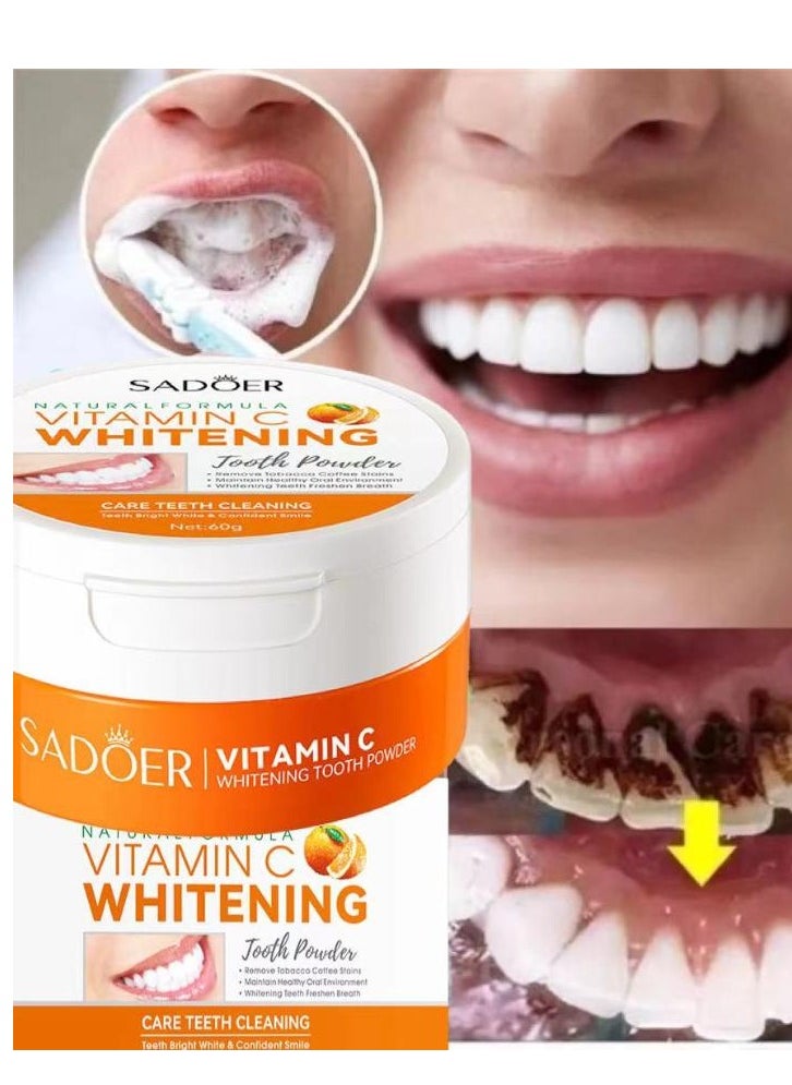 SADOER Vitamin C Whitening Tooth Powder Remove Coffee Tea Stains Effectively Whitens Teeth Refreshes Breath 60g  - Image 2