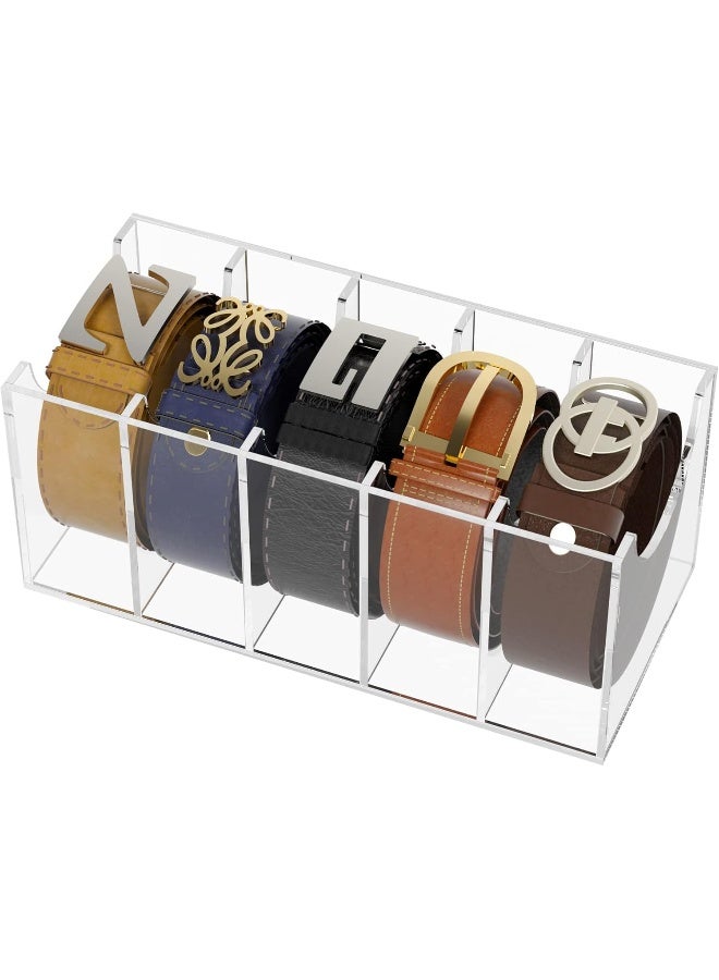 FEMELI FEMELI Belt Organizer, Acrylic 5 Compartments Belt Container Storage Holder, Clear Belt Display Case for Closet Tie and Bow Tie  - Image 1