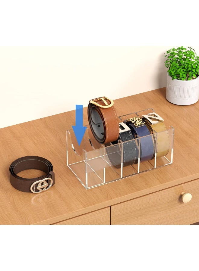 FEMELI FEMELI Belt Organizer, Acrylic 5 Compartments Belt Container Storage Holder, Clear Belt Display Case for Closet Tie and Bow Tie  - Image 5