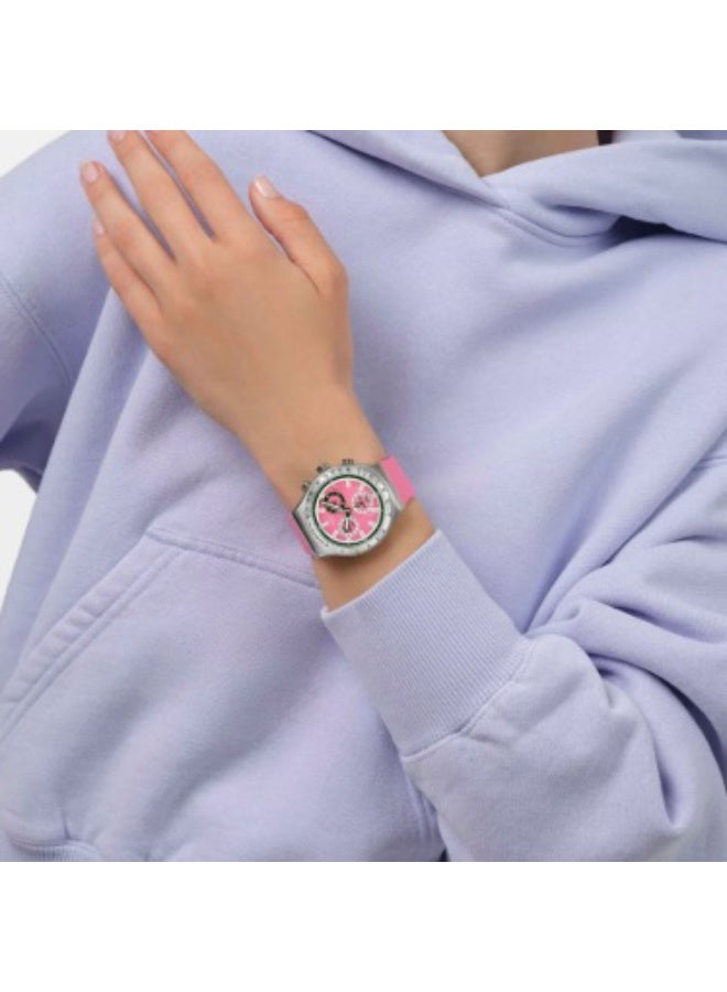 سواتش ساعة سواتش بيري ريفلكتيف YVS538 كرونوغراف - مينا وردي، سوار سيليكون وردي مطفأ، علبة ستانلس ستيل - Image 4