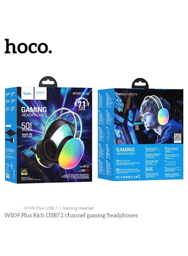 W109 Plus Vibrant USB 7.1 Channel Gaming Headset with Dynamic RGB Lighting Effects