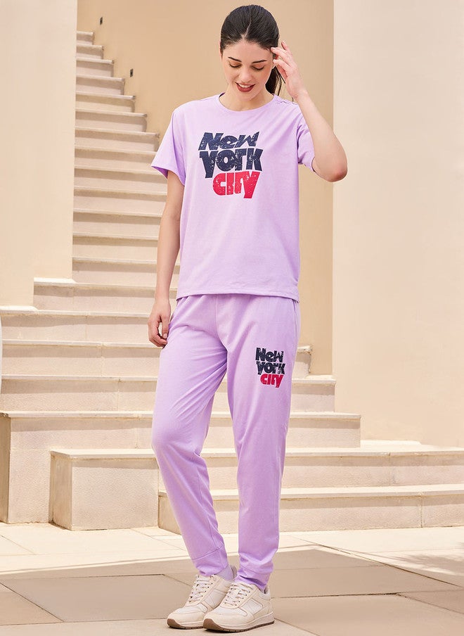 beebelle Lavender Printed Top & Joggers Co-Ord Set - Image 3