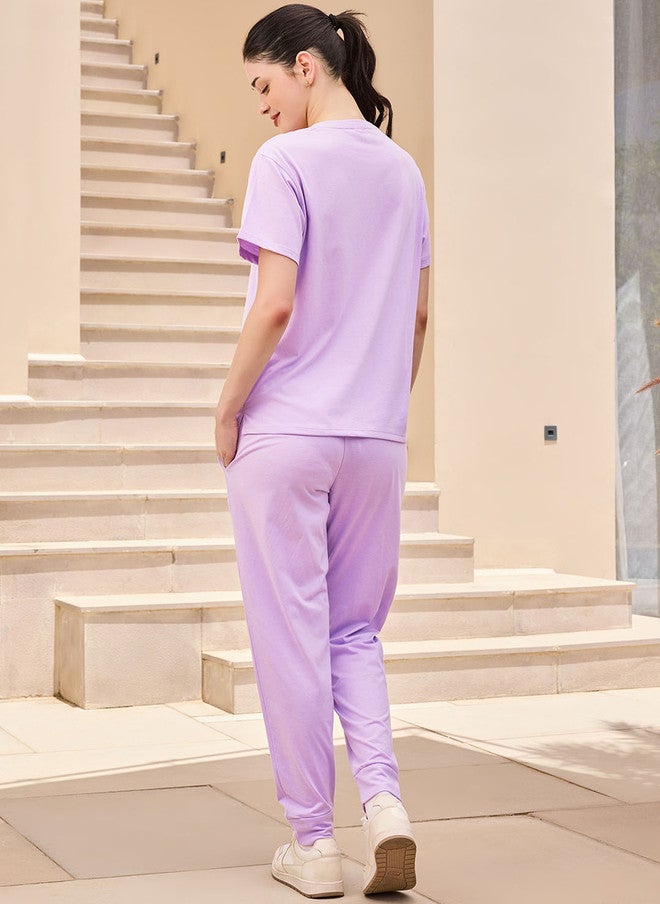 beebelle Lavender Printed Top & Joggers Co-Ord Set - Image 4