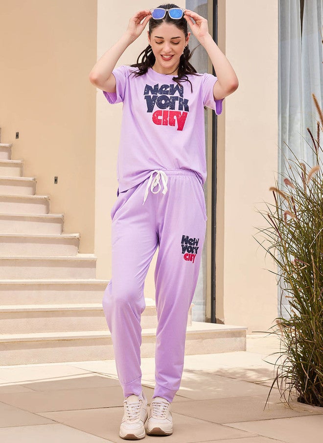 beebelle Lavender Printed Top & Joggers Co-Ord Set - Image 5