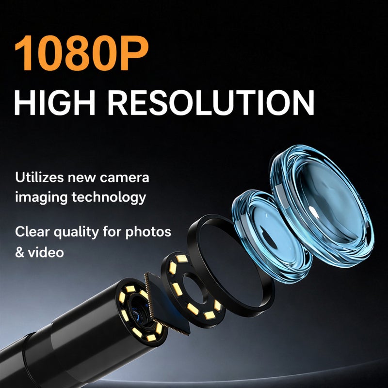 Industrial Inspection Camera with 4.3" LCD Screen, 1080P Waterproof Borescope, 8mm Lens, Adjustable LED Light, Rechargeable Battery, 10m Semi-Rigid Cable - Image 3
