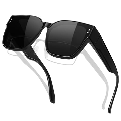 KANASTAL Over Glasses Sunglasses Women Men Fit Over Sun Glasses Polarized UV400 Fashion Oversized Square Shades (Shiny Black/Black) - Image 1
