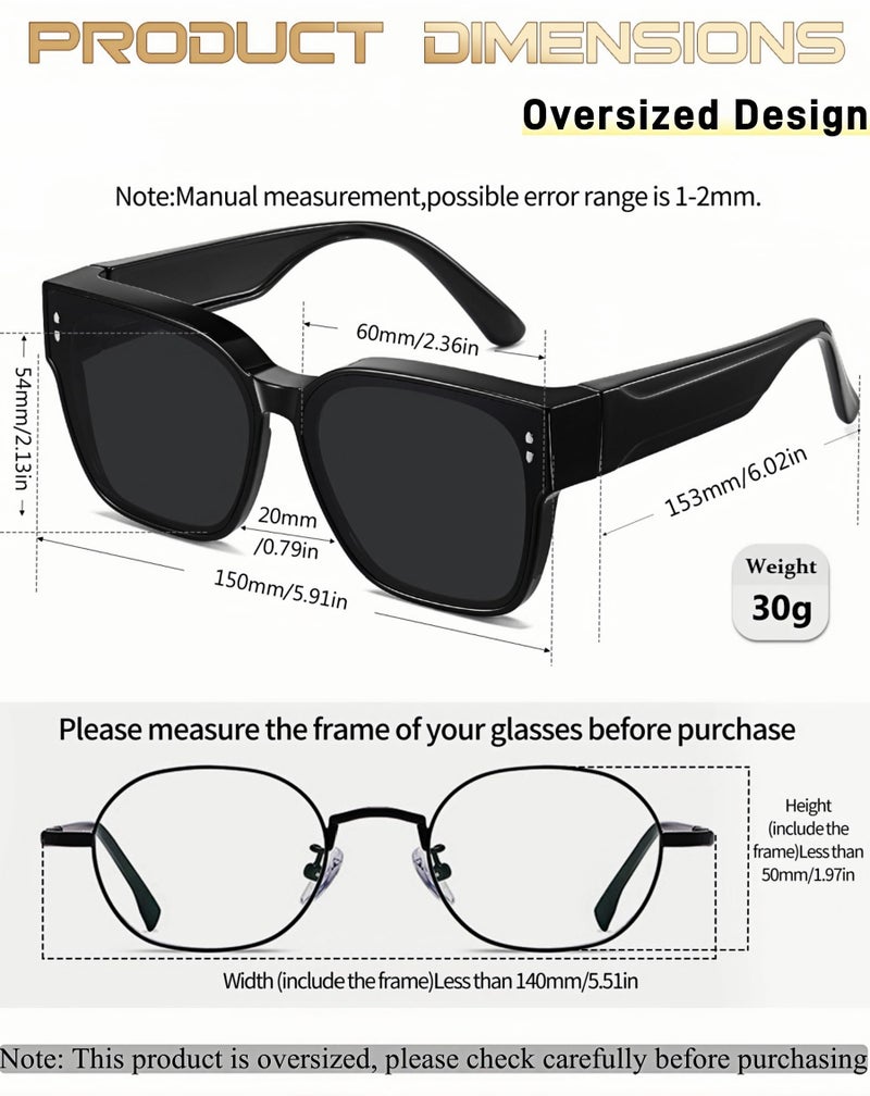 KANASTAL Over Glasses Sunglasses Women Men Fit Over Sun Glasses Polarized UV400 Fashion Oversized Square Shades (Shiny Black/Black) - Image 4