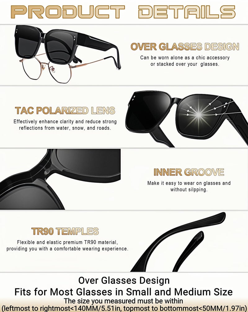 KANASTAL Over Glasses Sunglasses Women Men Fit Over Sun Glasses Polarized UV400 Fashion Oversized Square Shades (Shiny Black/Black) - Image 3