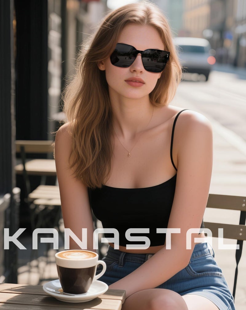 KANASTAL Over Glasses Sunglasses Women Men Fit Over Sun Glasses Polarized UV400 Fashion Oversized Square Shades (Shiny Black/Black) - Image 2