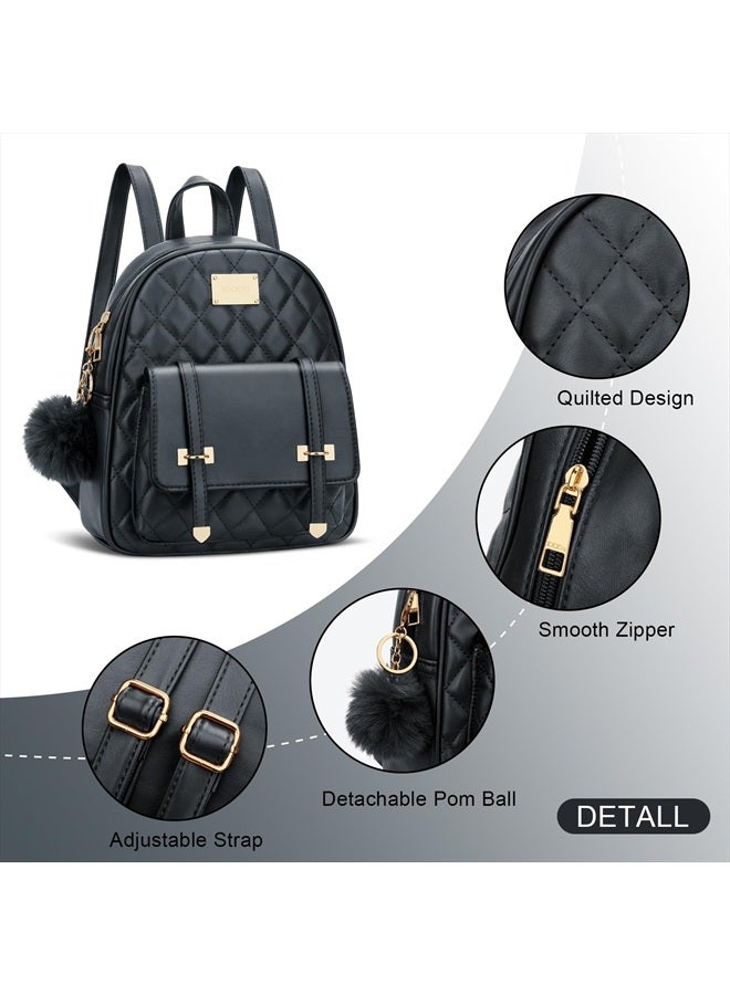 kkxiu Girls Small Backpack Purse Vegan Leather Quilted Mini Daypack for Women Trendy Bookbag (Black) - Image 5