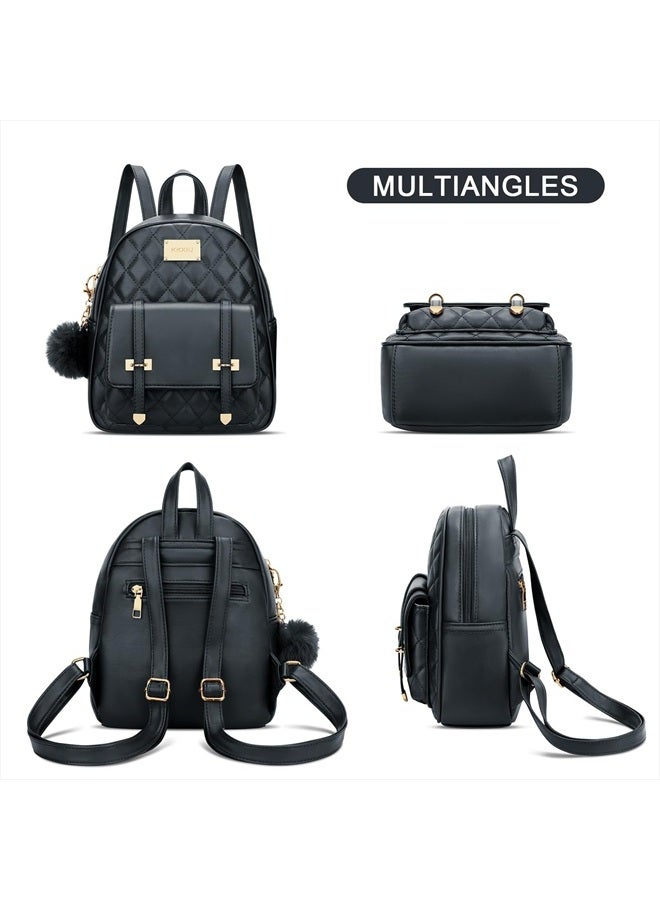 kkxiu Girls Small Backpack Purse Vegan Leather Quilted Mini Daypack for Women Trendy Bookbag (Black) - Image 4