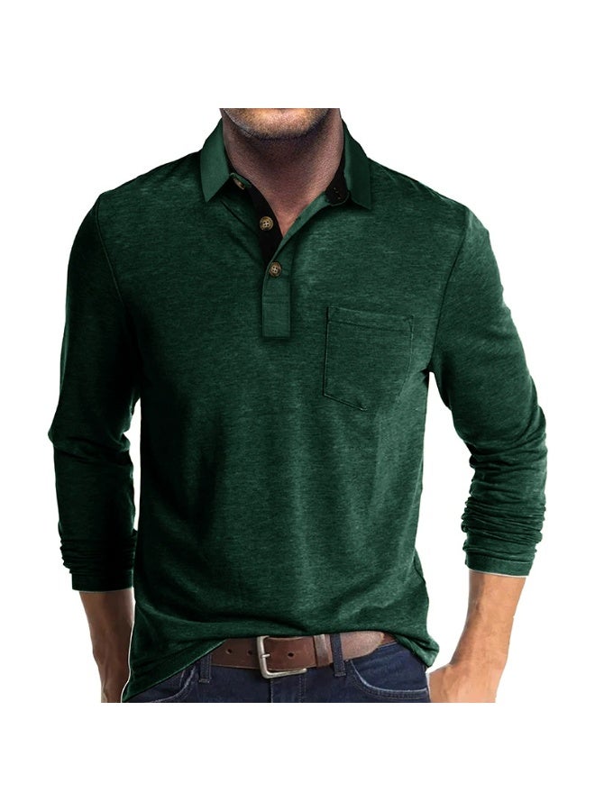 general Men's Casual Polo Shirts Classic Button Basic Long Sleeve Shirt Solid Color Cotton Tees Stylish Tops - Image 1