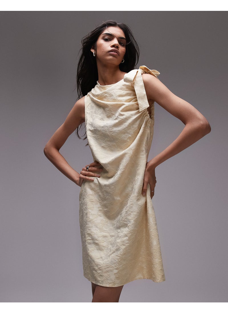 TOPSHOP Topshop tie shoulder jacquard mini dress in butter  - Image 1