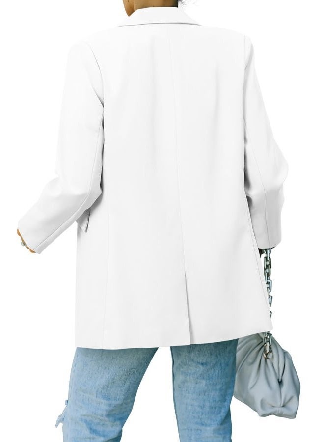 CRAZY GRID Women Business Casual Blazer Work Professional Office Blazer Jacket Ladies Buttons Long Sleeve Fashion Suit Jacket L White - Image 3