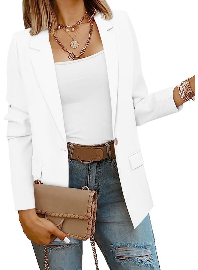CRAZY GRID Women Business Casual Blazer Work Professional Office Blazer Jacket Ladies Buttons Long Sleeve Fashion Suit Jacket L White - Image 2
